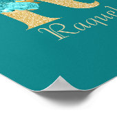 Fancy Gold & Aqua Floral Letter R   ポスター (角)