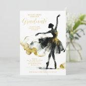 Fancy Gold Black Watercolor Ballet Graduate TMF26 招待状 (スタンド正面)