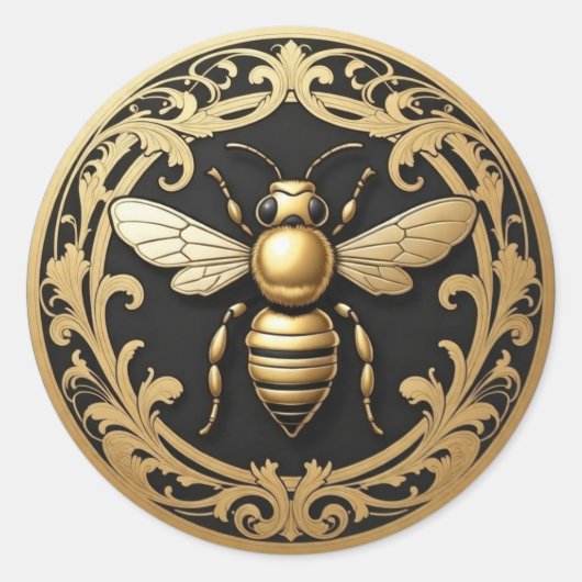 Fancy Gold Honey Bee ラウンドシール (正面)