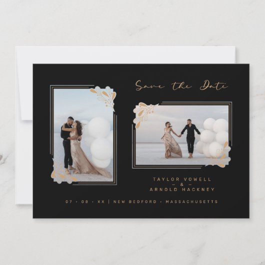 Fancy Golden Minimalist Branches 2 Photos Wedding (正面)