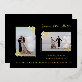 Fancy Golden Minimalist Branches 2 Photos Wedding 箔招待状