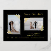 Fancy Golden Minimalist Branches 2 Photos Wedding 箔招待状 (正面)