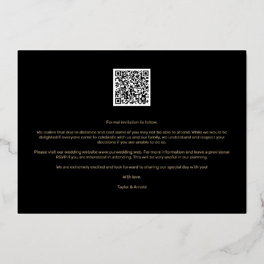 Fancy Golden Minimalist Branches 2 Photos Wedding 箔招待状 (裏面)