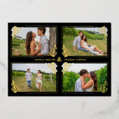 Fancy Golden Minimalist Branches Frame 4 Photos 箔招待状 (正面)