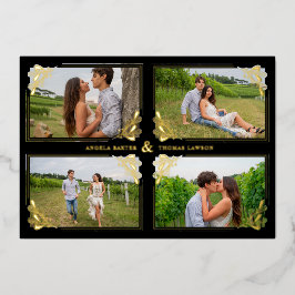 Fancy Golden Minimalist Branches Frame 4 Photos 箔招待状