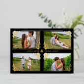 Fancy Golden Minimalist Branches Frame 4 Photos 箔招待状 (立ち正面)