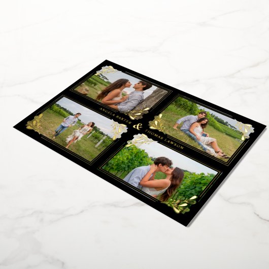 Fancy Golden Minimalist Branches Frame 4 Photos 箔招待状 (回転した状態)