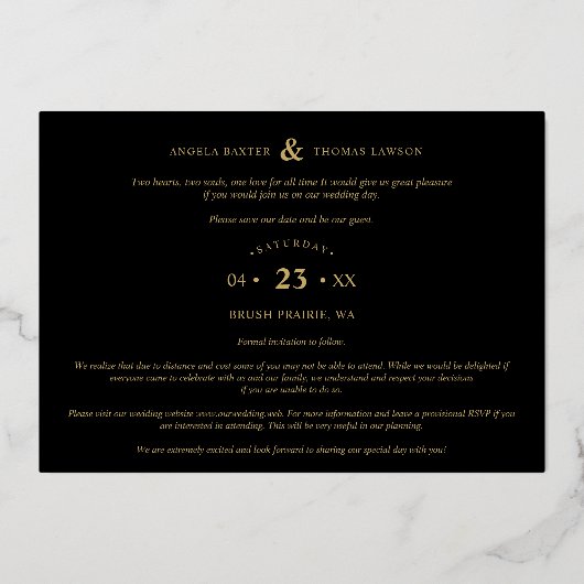 Fancy Golden Minimalist Branches Frame 4 Photos 箔招待状 (裏面)