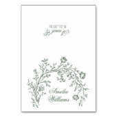 Fancy Green Floral Boho Modern Wedding Place Cards テーブルナンバー (正面)