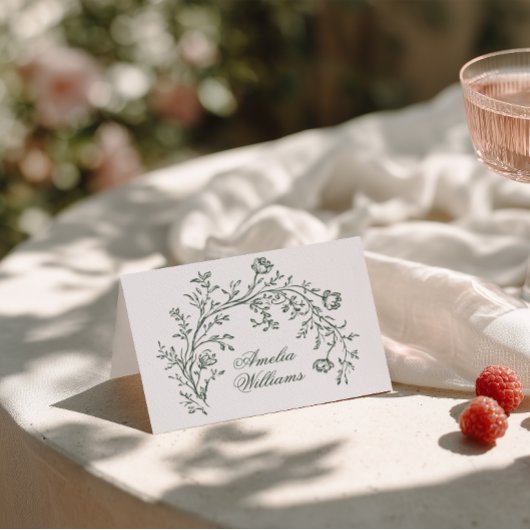 Fancy Green Floral Boho Modern Wedding Place Cards テーブルナンバー