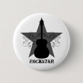 Fancy Guitar Star Swirls Button, Black 缶バッジ (正面)