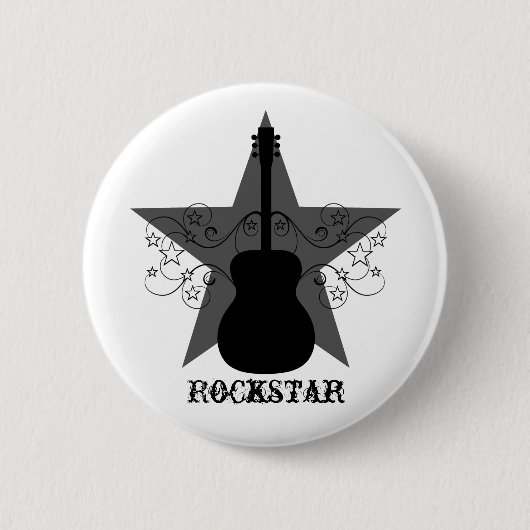 Fancy Guitar Star Swirls Button, Black 缶バッジ (正面)