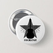 Fancy Guitar Star Swirls Button, Black 缶バッジ (正面&裏面)