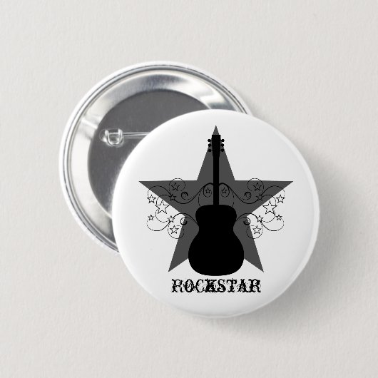Fancy Guitar Star Swirls Button, Black 缶バッジ (正面&裏面)