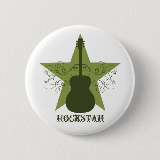 Fancy Guitar Star Swirls Button, Green 缶バッジ (正面)