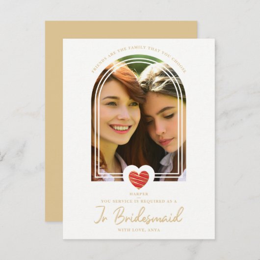 Fancy Jr Bridesmaid Red Heart Photo Proposal ポストカード (正面/裏面)
