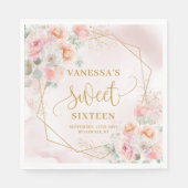 Fancy light pink gold peonies sweet sixteen napkin スタンダードランチョンナプキン (正面)