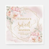 Fancy Light Pink with Gold Flowers Sweet Sixteen  スタンダードランチョンナプキン (正面)