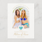 Fancy Matron of Honor Blue Heart Photo Proposal ポストカード (正面)