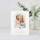 Fancy Matron of Honor Blue Heart Photo Proposal ポストカード (スタンド正面)