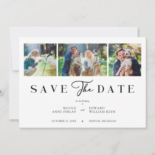 Fancy Minimalist Collage 3 Photos Couple Wedding (正面)