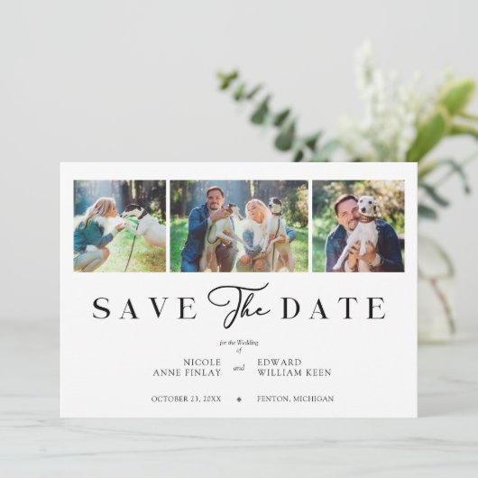 Fancy Minimalist Collage 3 Photos Couple Wedding (スタンド正面)