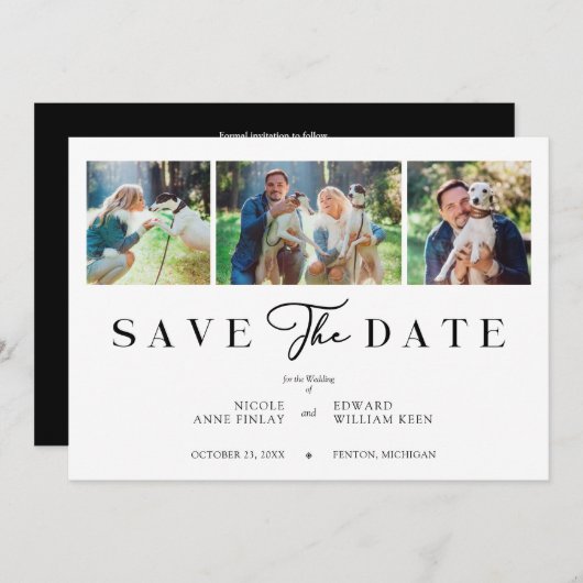 Fancy Minimalist Collage 3 Photos Couple Wedding (正面/裏面)