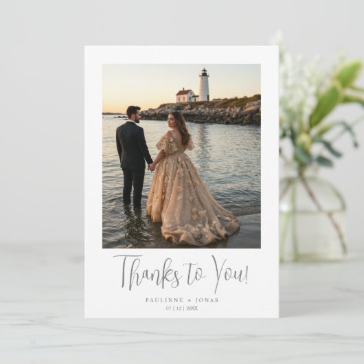 Fancy Minimalist Simple Gray Calligraphy Wedding  サンキューカード (スタンド正面)