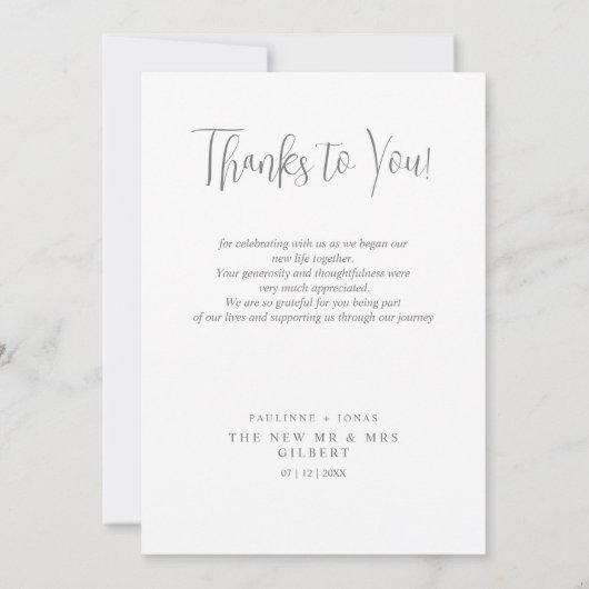Fancy Minimalist Simple Gray Calligraphy Wedding  サンキューカード (裏面)