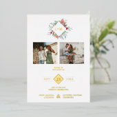 Fancy Modern Initials Botanical Anagram 2 Photos 箔招待状 (立ち正面)