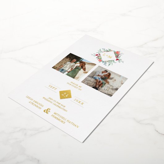 Fancy Modern Initials Botanical Anagram 2 Photos 箔招待状 (回転した状態)