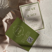 Fancy Old Money Olive Green Luxury QR Code Wedding 招待状