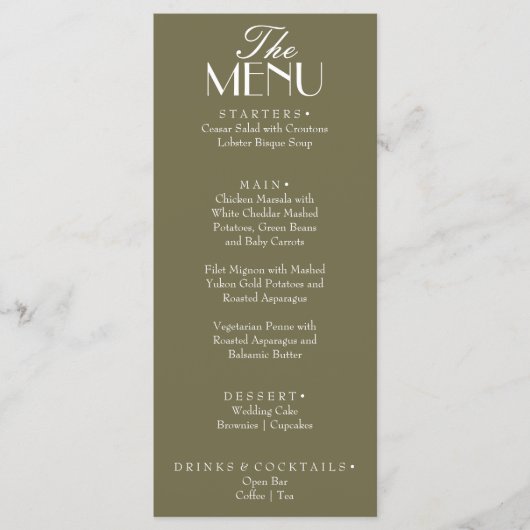 Fancy Olive Green Boho Old Money Boho Wedding メニュー (正面)