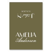 Fancy Olive Green Old Money Wedding Place Cards テーブルナンバー (正面)