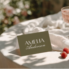 Fancy Olive Green Old Money Wedding Place Cards テーブルナンバー