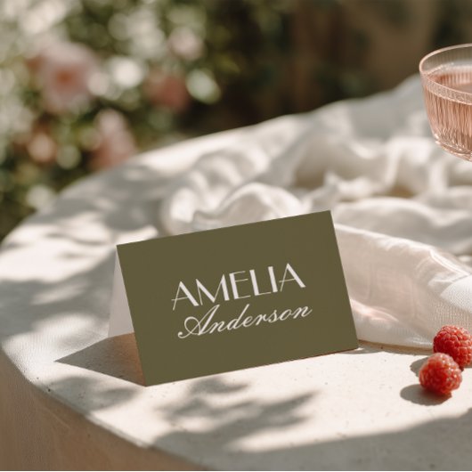 Fancy Olive Green Old Money Wedding Place Cards テーブルナンバー
