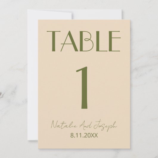  Fancy Olive Green Old Money Wedding Table Number 招待状 (正面)