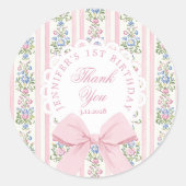 Fancy One Blush pink Bow birthday Thank you ラウンドシール (正面)