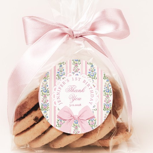 Fancy One Blush pink Bow birthday Thank you ラウンドシール