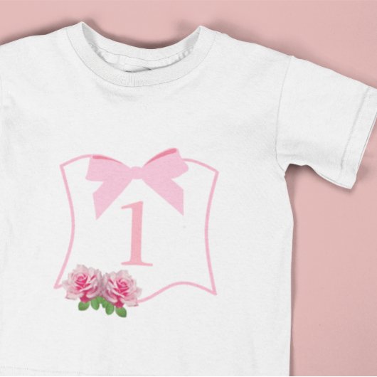 Fancy One Bow Floral 1st Birthday ベビーTシャツ
