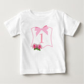 Fancy One Bow Floral 1st Birthday ベビーTシャツ (正面)