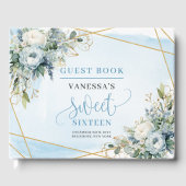 Fancy Pastel Blue White Gold Floral Sweet Sixteen  ゲストブック (正面)
