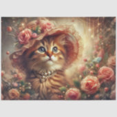 Fancy Pink Floral Shabby Chic Cat Decoupage 薄葉紙 (正面)