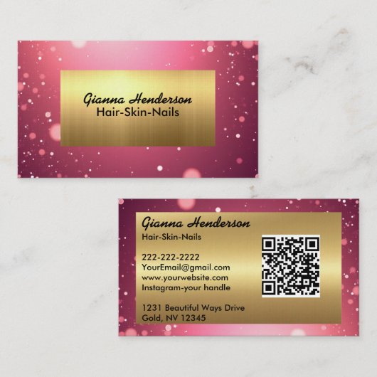 Fancy Pink Glitter And Gold  名刺 (正面/裏面)