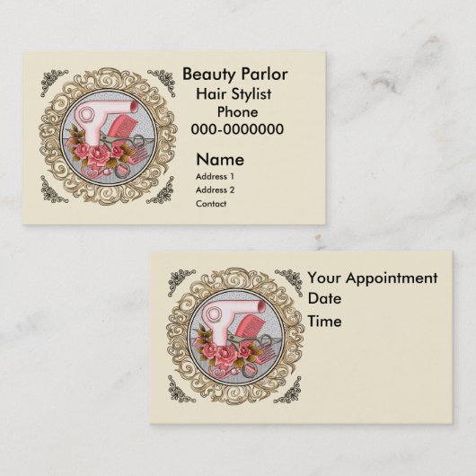 Fancy Pink Roses Beautician 予約カード (正面/裏面)