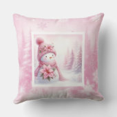 Fancy Pinkmas Snowman Pastel Winter Kids Pillow クッション (裏面)