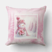 Fancy Pinkmas Snowman Pastel Winter Kids Pillow クッション (正面)