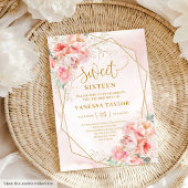 Fancy Powder Pink Gold Flowers Sweet 16 Invitation 招待状