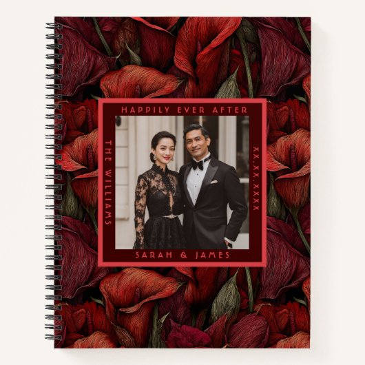 Fancy Red Calla Lilies Aesthetic Countryside Weddi ノートブック (正面)