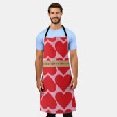 Fancy Romantic Red & Pink Hearts Pattern With Name エプロン (着用した状態)
